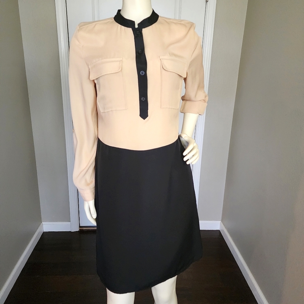 Ann Taylor Lightweight Tan/Cream & Black Dress